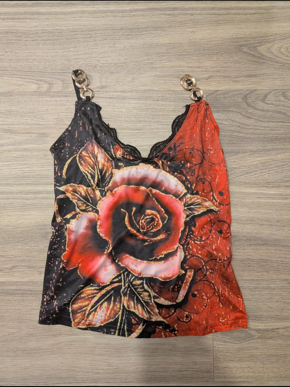 Floral Rose Print Cami Top in Black & Red
